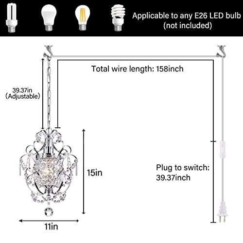 Plug In Pendant Lights With K9 Crystal，Hanging Lamp With 15Ft Clear Cord & On/Off Switch，Mini Chandelier For Closet Living Room Girls Room Bedroom Nursery #TOP4