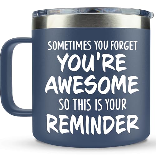 VIWIS Regalos inspiradores para hombres, taza de café Sometimes You Forget You're Awesome, regalos divertidos para él, marido, papá, novio en Navidad, día del padre, cumpleaños, Pascua, 14 onzas, azul