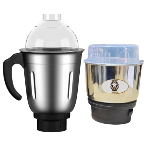 Grinder Mixer Jar Stainless Steel Grinding Container with Teeth Lock and Strong Coupler Suitable for All Mixers Grinder ((1500ml & 250ml) Mixer Grinder Jar)