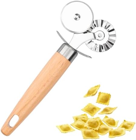 Pastry Cutter Double Wheel - Exquisite Wooden Handle, Perfect for...