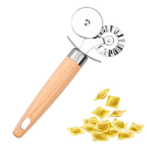 XINBADA Pastry Cutter Double Wheel - Exquisite Wooden Handle, Perfect for Pasta, Pizza, Ravioli...