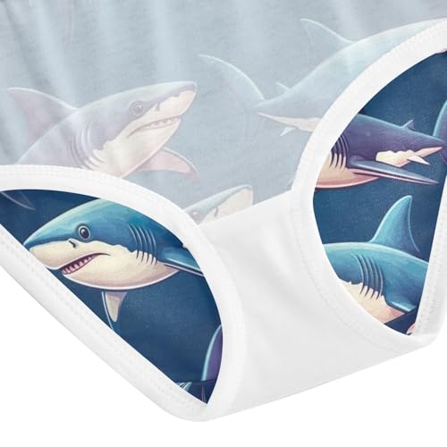 Girls Underwear, Cute Sharks Blue Toddler Panties, Cotton Girls Underwear, 2T–8 Years4