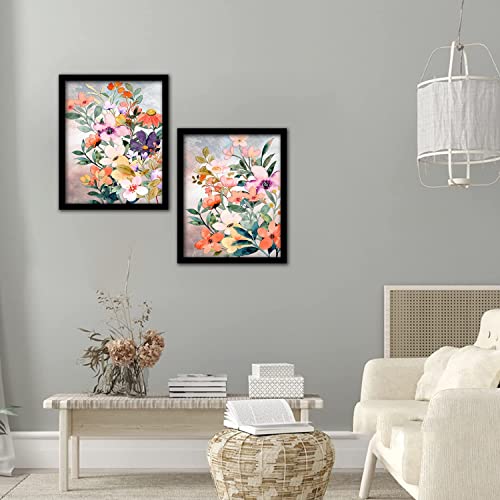 Image of kotart - floral theme abstract art paintings with frame for living room wall decor - modern art framed posters (11x14 inch, multicolor) set of 2 (Art-7, 19X25 inch)