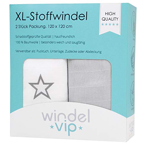 XL Stoffwindel 2er Set Sterne grau Cover