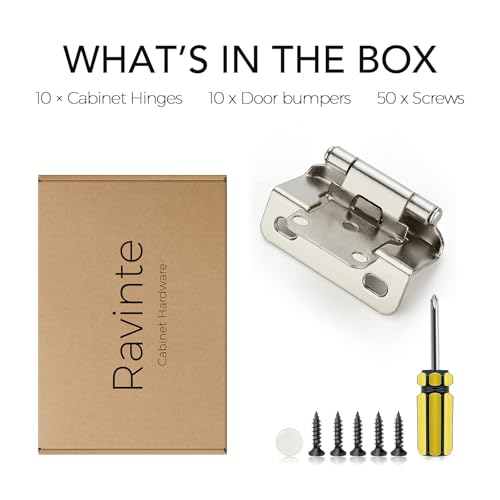 Image of Ravinte 10 Pack 5 Pairs 1 /2 inch Overlay Kitchen Cabinet Hinges Self Closing Door Kitchen Semi Wrap Around Hinge for Face Frame Cupboard Satin Nickel Face Mount Cabinet Hardware