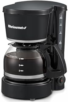 Elite Cuisine EHC-5055 Automatic Brew & Drip Coffee Maker with Pause N Serve Reusable Filter, On/Off Switch, Water Level Indicator, 5 Cup Capacity, Black