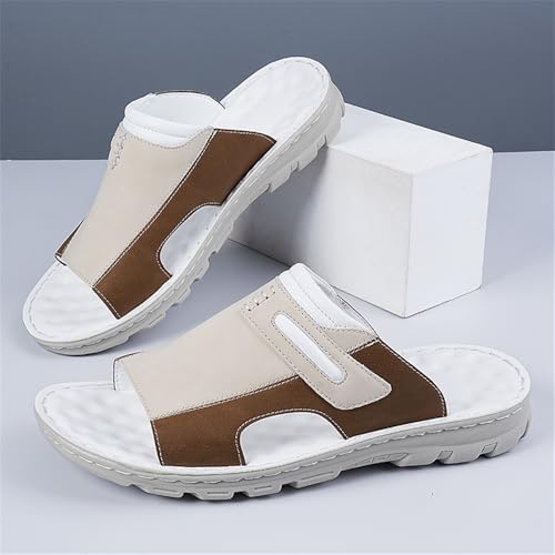 Men's Leather Slides Open Toe Outdoor Slippers Comfort Retro Casual Flip Flops Summer Fisherman Slip On Sandals for Men3