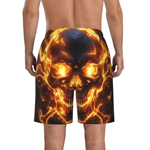 Men's Quick Dry Swim Shorts Flaming Skull and Fire Cross Bones Death Dark Beach Trunks with Pockets2