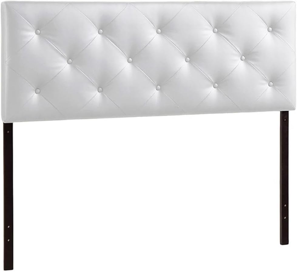 BOWERY HILL Modern Faux Leather Queen Size Panel Headboard, White Finish, Button-Tufted Design, Rubberwood Frame with Foam Padding, 22.5" H x 61.5" W, Stylish Bedroom Décor
