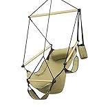 Flexzion Hanging Hammock Air Chair Swing Lounger (Tan) Footrest Armrest Pillow Boho Canvas Hamic...