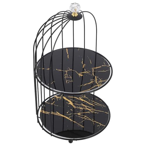 GETAJGHSD Soporte para Pasteles de Mesa de Metal Negro Diseño Jaula de Pájaros, Doble Nivel, Bandeja para Servir Postres y Cupcakes, Frutero Rústico Adecuado para Fiestas y Bodas