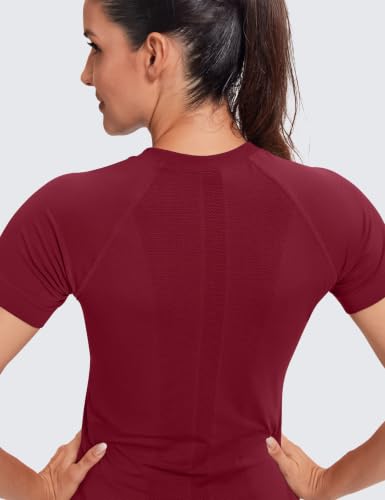 Image of MathCat Seamless Short Sleeve Workout Tops for Women | Breathable, Moisture-Wick, Soft, High Stretch, Chafe-Free, Waist Length, Slim Fit, Athletic T-Shirt