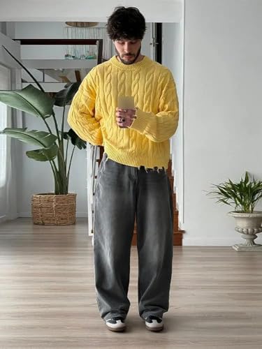 Casual Yellow Half Turtleneck Sweater Men Long Sleeve Tassel Knitted Pullover for Autumn Lazy Jumper3