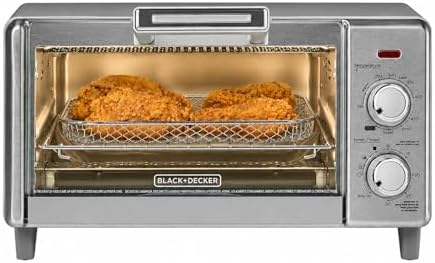 BLACK+DECKER Crisp 'N Bake Air Fry Countertop Convection Toaster Oven, Medium Capacity, 4-Slice, 5-in-1, Fits 9” Pizza, 30-Min Timer, Bake, Broil, Air Fry, Toast, Keep Warm, Stainless Steel