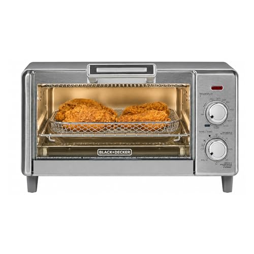 BLACK+DECKER Crisp 'N Bake Air Fry Countertop Convection Toaster Oven, Medium Capacity, 4-Slice, 5-in-1, Fits 9” Pizza, 30-Min Timer, Bake, Broil, Air Fry, Toast, Keep Warm, Stainless Steel