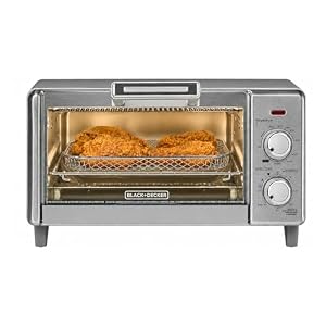 BLACK+DECKER Crisp ‘N Bake Air Fry Countertop Convection Toaster Oven, Medium Capacity, 4-Slice, 5-in-1, Fits 9” Pizza, 30-Min Timer, Bake, Broil, Air Fry, Toast, Keep Warm, Stainless Steel