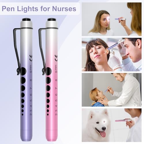 RISEMART Pen Lights for Nurses, 2Pack Reusable Medical Pen Light with Pupil Gauge and Ruler, White Light LED Penlight for Nurse Student Doctors EMT (Gradient Pink/Purple) - Thumbnail 4
