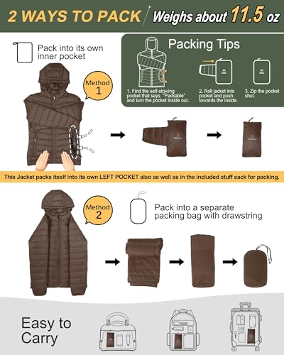Image of Outdoor Ventures Women's Packable Lightweight Full-Zip Puffer Jacket with Hood Quilted Winter Coat