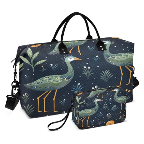 Funny Green Ostrich Travel Duffel Bags Gym Bag Weekender Handbag with Toiletry Bag for Women Girls Men