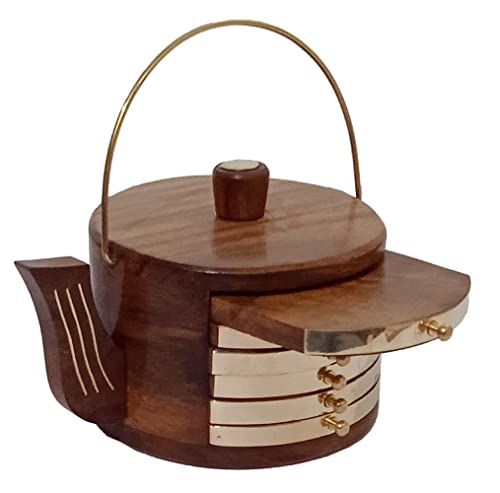 Almohadillas calientes de madera Purpledip juego de 6 apoya vasos 3