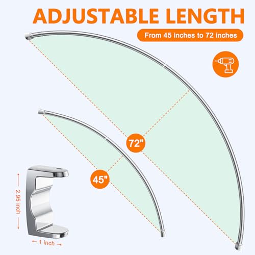 Curved Shower Curtain Rod, Adjustable 45-72 Inches Curved Shower Rod, Rustproof Shower Curtain Rod, Never Fall Telescoping Design for Bathroom, Silver, Need to Drill by Hoachily - Image 5
