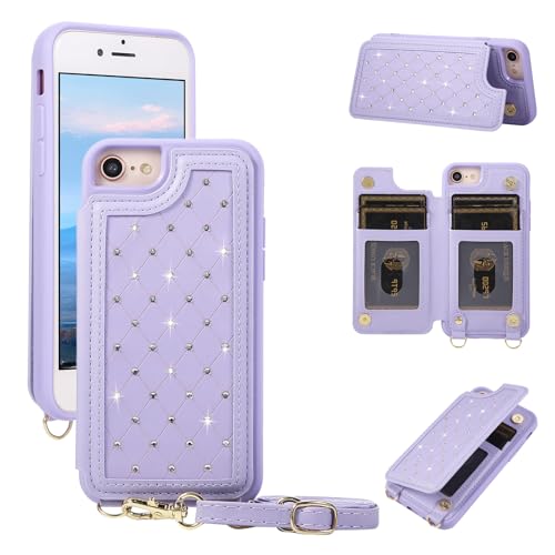 Étui portefeuille iPhone SE 2022/2020 avec cordon crossbody violet