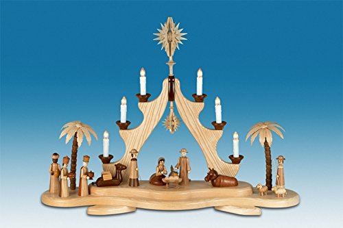Schwibbogen Mit Tanne & Christi Geburt – Erzgebirge-Handwerk, 44 Cm Breit, Mit Beleuchtung – Weihnachtliche Dekoration