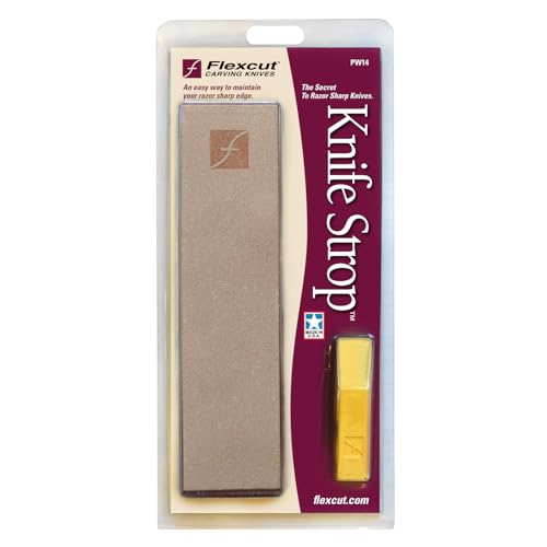 Image of Flexcut Wood Carving Tools | 8 inch x 2 inch Leather Knife Strop with 1 Ounce Bar of Flexcut Gold Polishing Compound for Polishing and Buffing | PW14 | Made in the U.S.A.