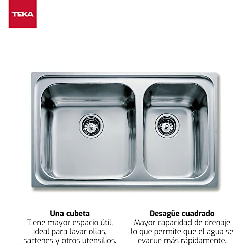 CLASSIC 2C 80 1Ø Fregadero inox 2 cubetas, 190mm, Øgrifo, Mueble 80