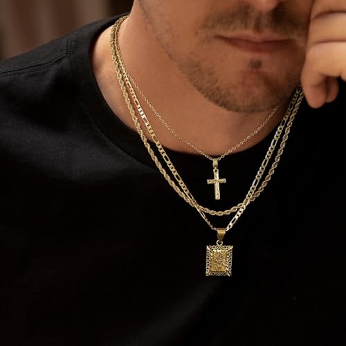 KissYan Zodiac Pendant Necklace for Women Men, 14K Gold Plated Square Constellation Sign Horoscope Figaro Chain Jewelry Birthday Gift4