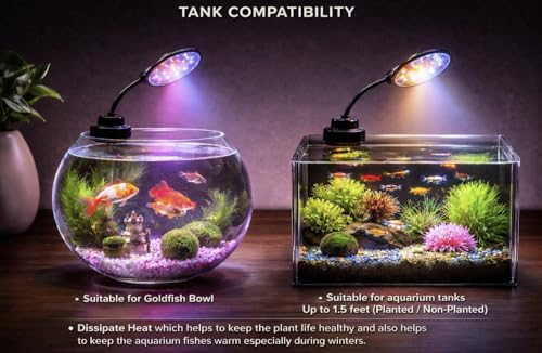 Image of N6 Neo+ 6W Mini Aquarium LED Light for Fish Bowls and Tanks Up to 1.5 Feet with Natural Color, 360 Degree Adjustment, Clamp Holder & Warm Feature (Black)