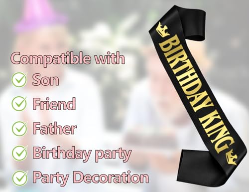 KAPSING Birthday King Geburtstag Schärpe, Männer Birthday Schärpe Geburtstag Deko, Boy Sash schwarzer, Birthday King Banner, Dekorationen für Geburtstagsfeiern