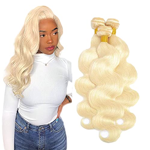 AuokMar 20 22 24 Inch Honey Blonde Bundles 613 Bundles 100% Brazilian Body Wave Blonde Human Hair Bundles 10A Virgin 613 Blonde Bundles Hair Weave Extensions 613 Bundles