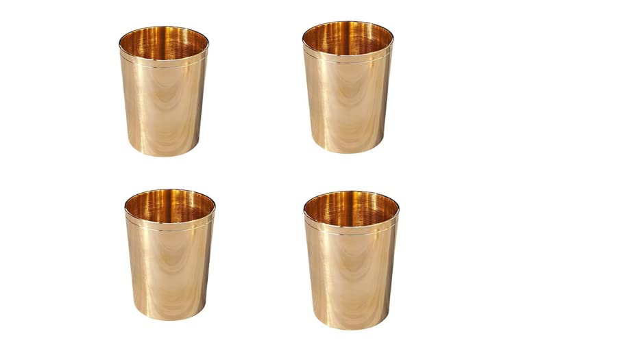 Image of Bronze Kansa Glass Handmade, 4 Piece, 800 Ml, Gold