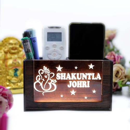 Image of Desk Organizer with LED Name Lamp | Customized Gift for Men, Women, Teachers, Doctors, Dad, Husband | Pen Holder, Table Lamp | Personalized Birthday Gift | Office Organizer - Two Box
