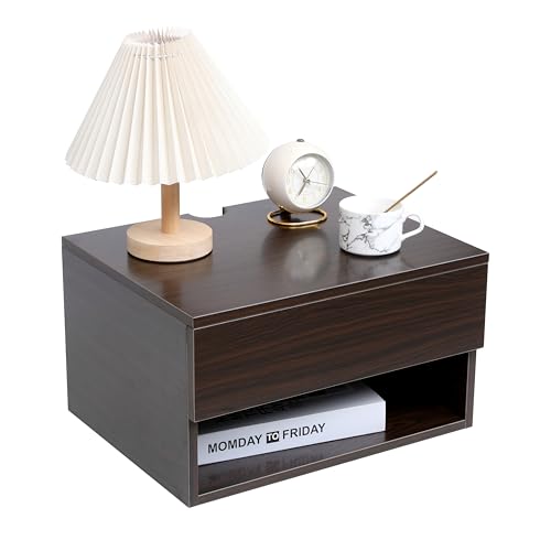 Wall Mounted Floating Night Stand - Wall Mounted Floating Nightstand with Drawer for Dorm & Bedroom, Cute Natural Wood Bedside Shelf & Desk, Storage Table with Soft Close Rails, Shelve for Decor