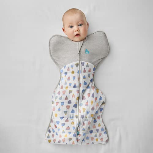Image of Love to Dream Warm Swaddle UP 2.5 TOG Baby Sleep Sack for Autumn & Winter | Arms Up Position for Self-Soothing, Calms Startle Reflex | Newborn 5-8.5 lbs, White Happy Hats