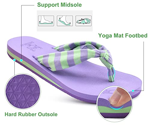 KuaiLu Flip Flops for Women with Arch Support Yoga Mat Comfortable Summer Beach Walking Thong Cushion Sandals Slip On Indoor Outdoor Purple Size 9 - 2