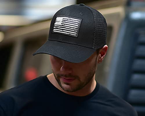 Image of American Flag Hat, Baseball Cap for Men Women, Adjustable Snapback Hats USA Flag Trucker Hat Black