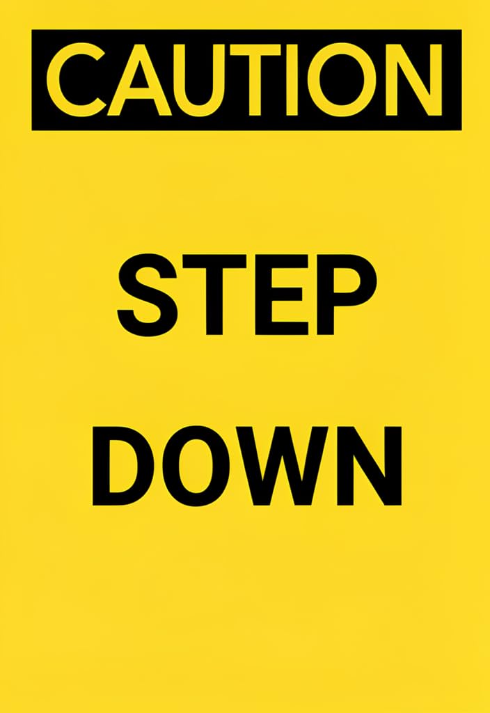 peiyeety Caution Step Down Tin Sign 12x8 Inch, Yellow & Black Metal Warning Plaque, Bold Safety Notice Wall Decor for Stairs, Garage, Workshop, Basement, Office, Gift Idea