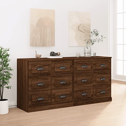 PABURNI Armario de Almacenaje Mueble Auxiliar Decoración del Hogar Aparador de Moda 2 uds para Salón Dormitorio o Estudio Look Minimalista Armario Lateral Marrón Roble 70x35,5x67,5 cm