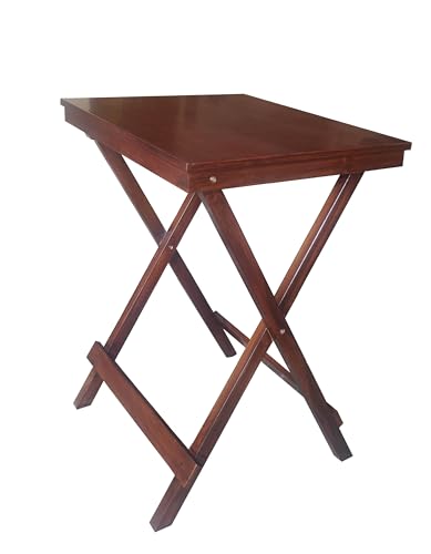 Image of fplus Teak Wood Folding Table 18x20x27 Inches | Tall Side Table for Sofa, Bed & Garden
