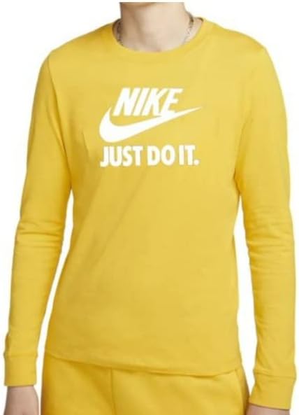 Nike Men's Sportswear JDI Futura Graphic Long Sleeve T-Shirt (as1, Alpha, x_l, Regular, Regular, Marigold Yellow/White, X-Large)