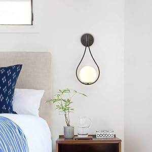 Holkirt black wall sconces set of two mid century modern wall light fixtures for bedroom living room bathroom with white opal hand blown globe glass  urban country home decor