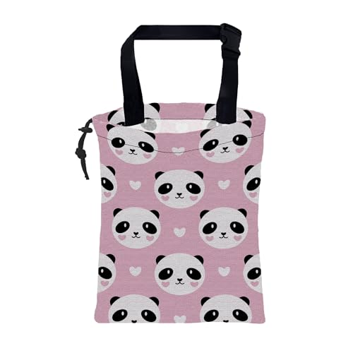 Image of Car Garbage Bag Cute Panda and Heart Drawstring Car Trash Bag Hanging for Back Seat with Adjustable Buckle Canvas Vehicle Trash Can Easy-to-Install