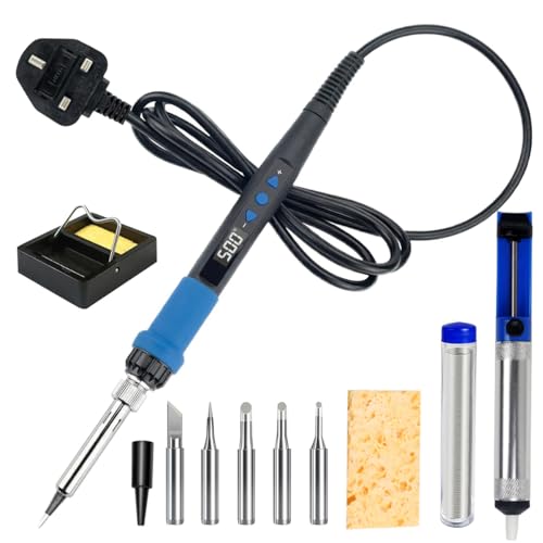 MIKUER Soldering Iron Kit 80W LED Digital Soldering Iron Portable Soldering Tool Set Includes 5 Soldering Tips Solder Desoldering Pump Stand Sponge Suitable for Welding Circuit Board Electrical Repair