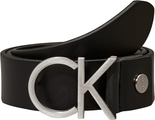 Calvin Klein Cinturón Mujer Ck Logo Belt 3.5 cm Cinturón de piel, Negro (Black), 90 cm