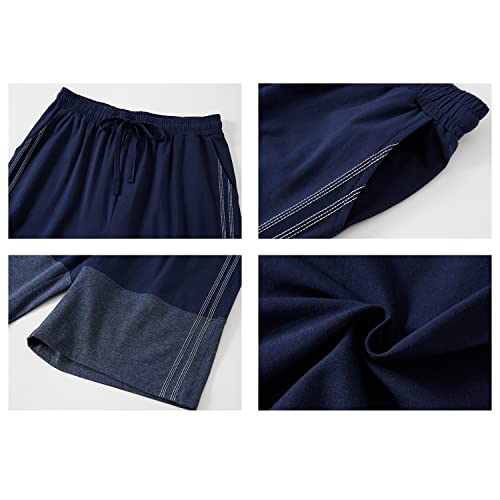 Colorfulleaf Pajama Short Men Sleeping Shorts Mens Cotton Sleep Shorts Lounge Wear Men's Gift (1 Pk,Navy Blue Patchwork,Xl) #TOP4