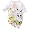 Cute Giraffe + Zebra With Floral Print Long Sleeve Baby Girl Clothes White Jumpsuit For Baby One-Piece Romper