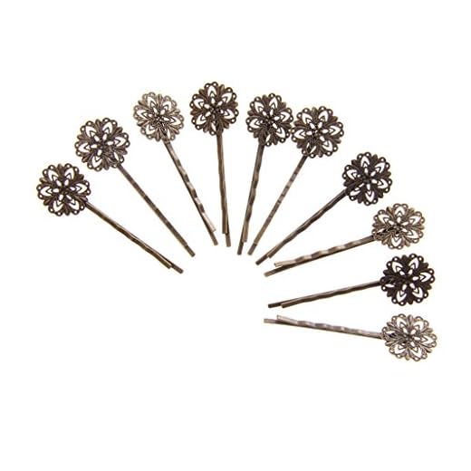 10 vintage handgjorda hår bobby stift/tillbehör grepp glider 6.5cm Antik mässing